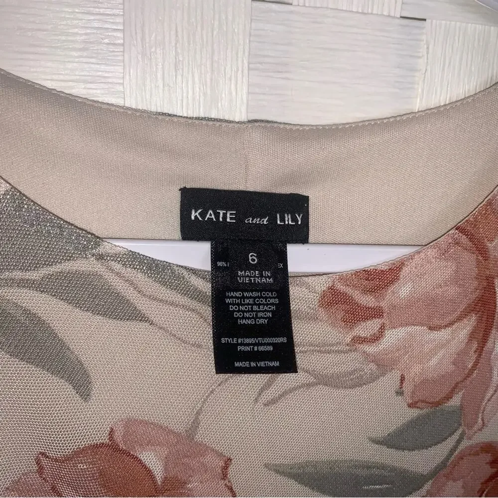 Kate And Lily Floral Midi Stretchy Mesh Overlay Sheath Dress Women’s Size 6 - Picture 7 of 9